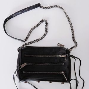 Rebecca Minkoff Mini 5 Zip Crossbody Bag - Black Leather with Silver Gunmetal